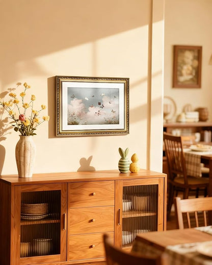 InSimSea Gold Picture Framed Wall Art, Living Room Vintage Butterfly Cloud Nursery Wall Decor, Field Landscape Canvas Print Art, Home Farmhouse Decor, Antique Paintings with Frame 13x16inch