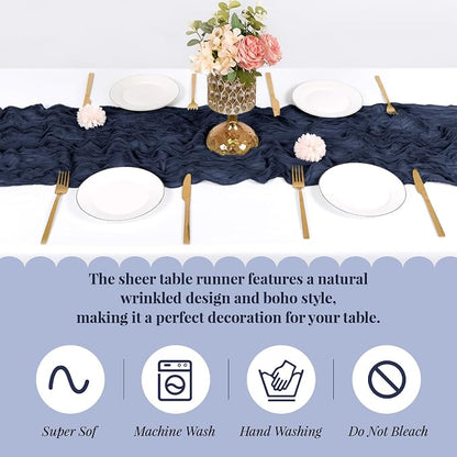 3 Pack Navy Blue Cheesecloth Table Runner, 17 x 108 Inch, Gauze Cheese Cloth - Image 5