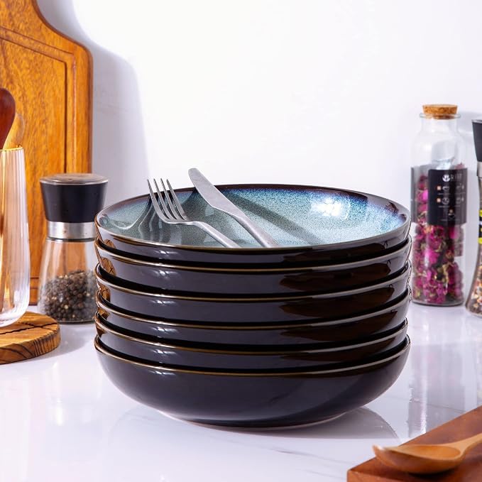 LERATIO 9.0" Ceramic Pasta Bowls Set of 6, 38oz Large Stoneware Bowls Set | - Image 7