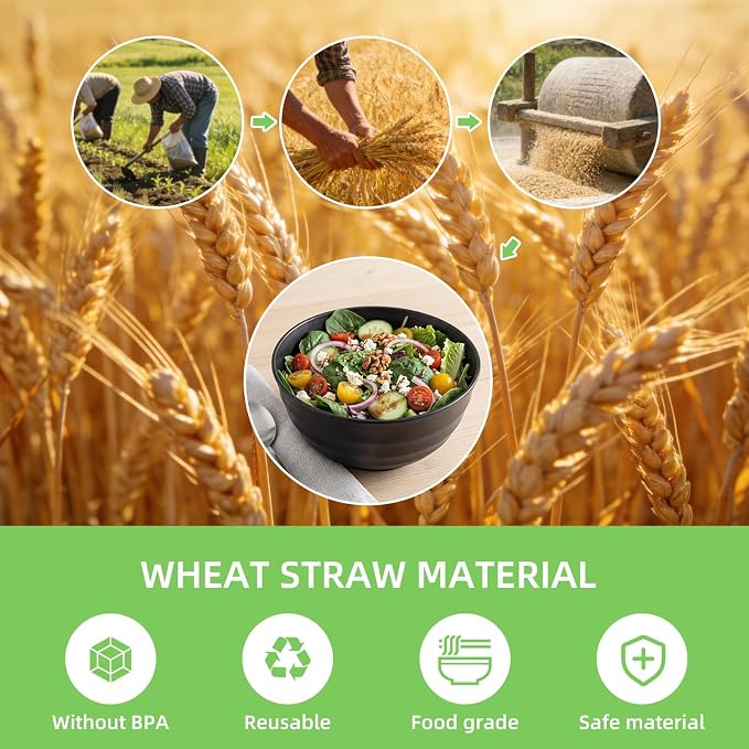 60oz Wheat Straw Bowls, Unbreakable Large Capacity Serving Bowls, Microwave & - Image 7