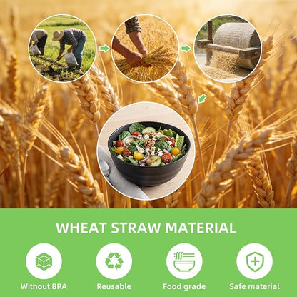 60oz Wheat Straw Bowls, Unbreakable Large Capacity Serving Bowls, Microwave & - Image 7