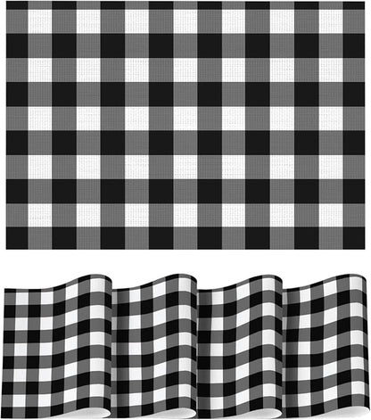 Artoid Mode Buffalo Plaid Vinyl Placemats Set of 4, 12x18 Inch Washable Non-Slip Heat Resistant Plastic Place Mats for Party Dining Table, Black/White