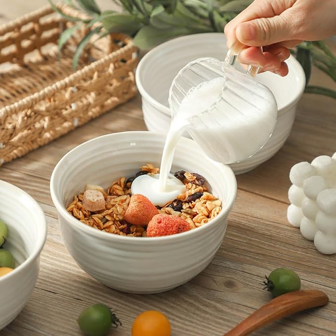 Ceramic Soup Bowls Set of 6, 20 Ounce Deep Creamy White Cereal Bowls, Microwave - Image 4