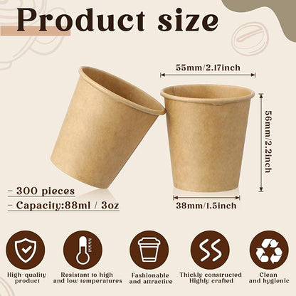 300 Pack 3oz Mini Coffee Cups Disposable Paper Cups Hot or Cold Beverage Cup - Image 2