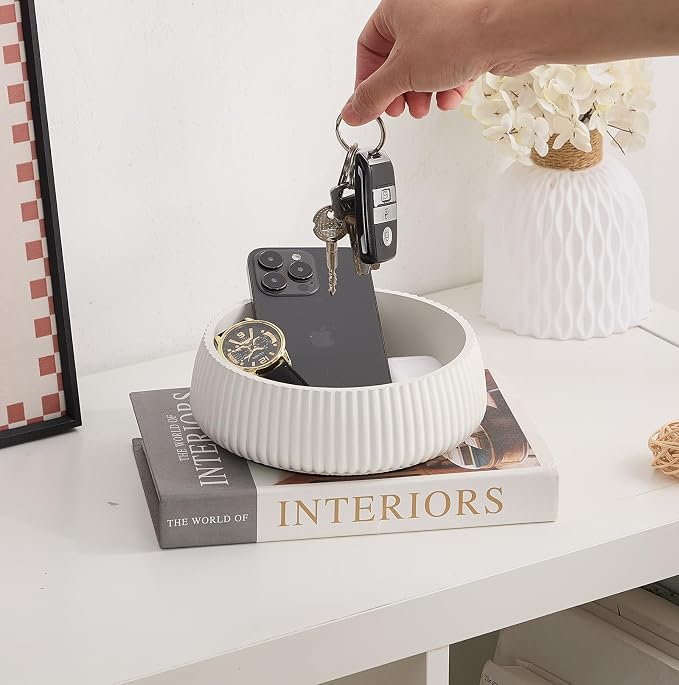 Concrete Key Bowl for Entryway Table, Ivory White | Warm White Tone - Image 2