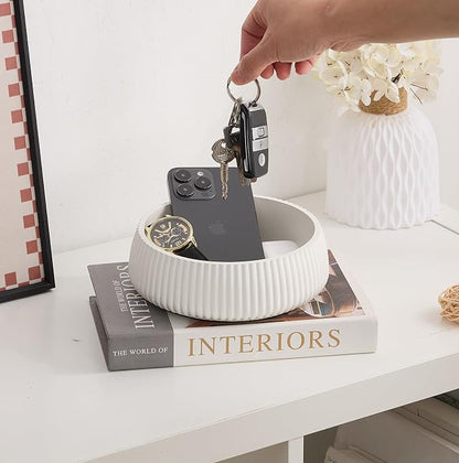 Concrete Key Bowl for Entryway Table, Ivory White | Warm White Tone - Image 2