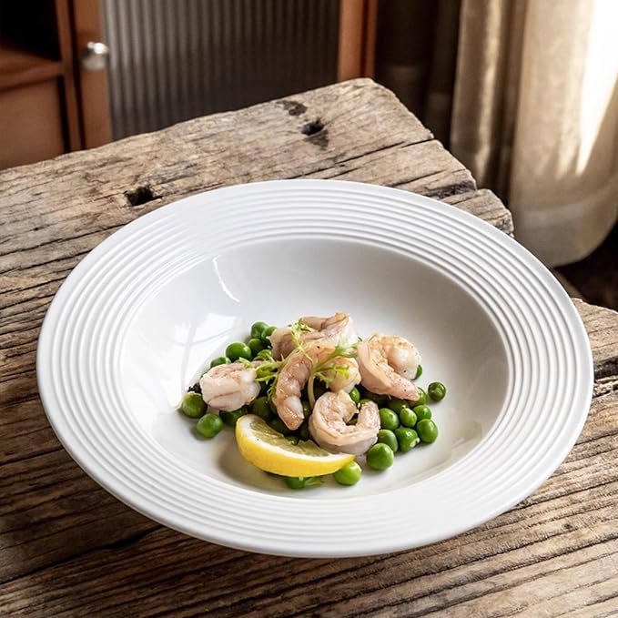 Pasta Bowls Plates Set of 6, 8.5inch Ceramic Plates tableware, Shallow Soup - Image 7
