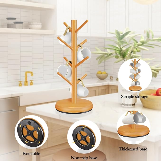 Mug Holder Tree, New Upgraded 360° Rotated 8 Hooks Coffee Cup Holder - Image 3