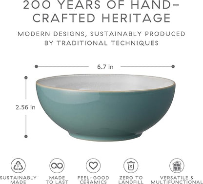 Denby - Elements Fern Green Cereal Bowls Set of 4-28oz Everyday Soup, Dessert Bowls - Contemporary Design - Dishwasher & Microwave Safe Ceramic Stoneware Tableware - Scratch Resistant