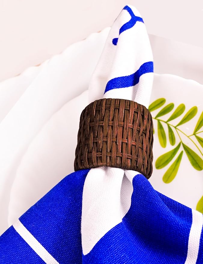 Woven Napkin Rings Set of 12, Handmade Cane Fall Napkin Rings Holders, Natural - Image 4