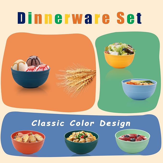 Lazycorner 12 Pcs Wheat Straw Cereal Bowls 26 Oz Wheat Straw Bowls Set Reusable - Image 6