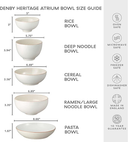 Denby - Heritage Atrium Cereal Bowls Set of 4-27.7oz Natural Ceramic Stoneware Tableware Set - Dishwasher Microwave Oven Safe - Scratch Chip Resistant - Everyday Dinnerware Soup, Dessert Bowls