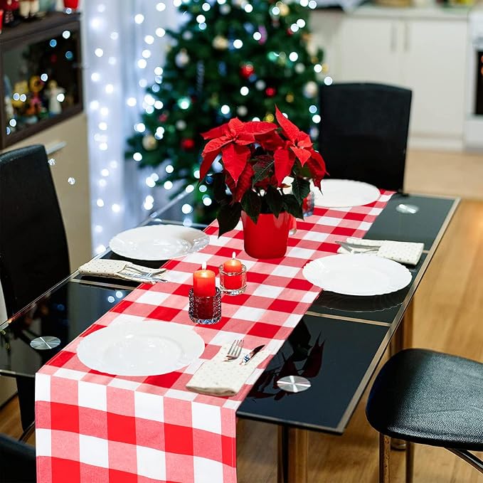 ShinyBeauty 6pcs Red & White Checked Table Runners 72 inches Long Classic - Image 7