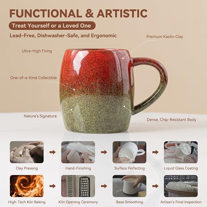 Handmade 22oz Ceramic Coffee Mug, Ergonomic Large Handle, Ideal Gift - Image 7