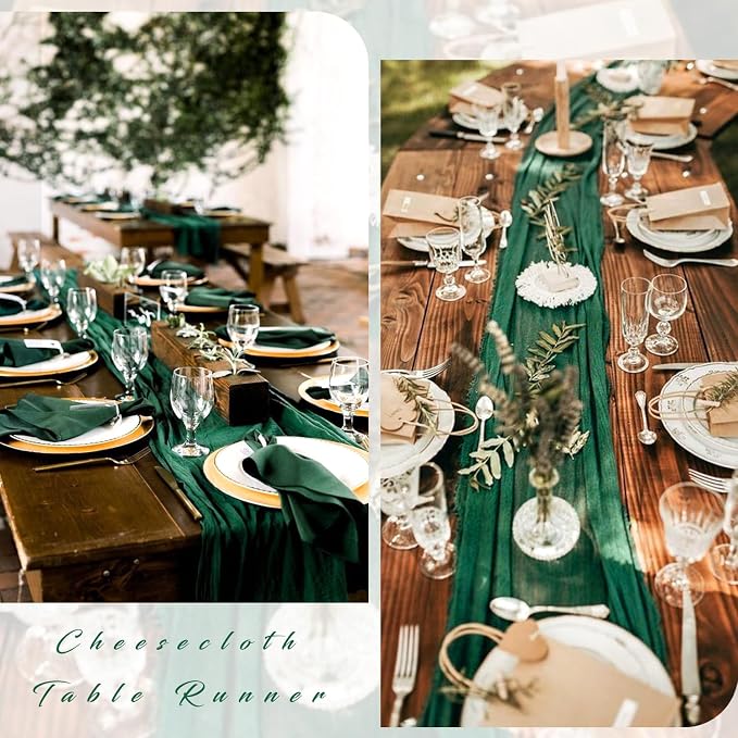 12 Pcs 10FT Emerald Green Cheesecloth Table Runner Gauze Fabric 35 x 120 Inches - Image 5