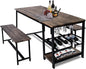 3 Piece Rustic Brown Rectangular Dining Table Set with Bench, 55''L x 25.2''W, Mid Century Modern Dining Set for Small Spaces, Compact with Storage Shelf Rack, Wine Rack