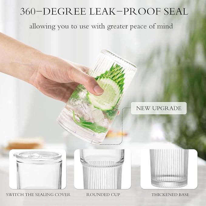 Luiaiog 18.5oz Glass Cups with Lids and Straws – Single Reusable Tumbler - Image 4