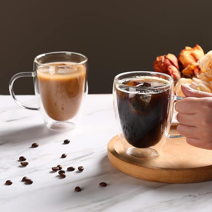4-Pack 12 Oz Double Walled Glass Coffee Mugs - Image 10