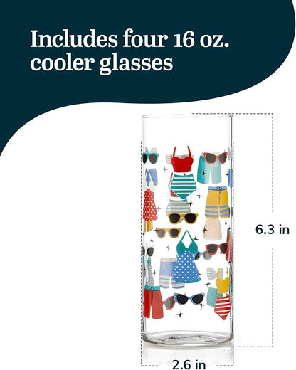 Libbey Vintage Swim Drinking Glasses Set of 4, Retro Swimsuits Design Glass - Image 3