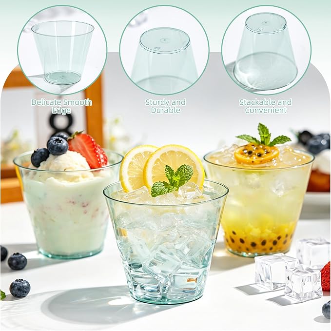 50 Pack 9oz Transparent Green Plastic Cups, Fancy Disposable Cocktail Cup | - Image 4