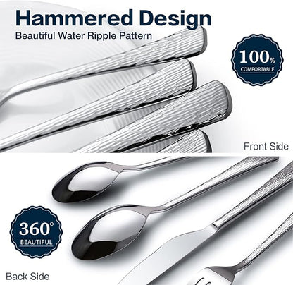 Silverware Set for 6, 30 Piece Flatware Set, 18/10 Stainless Steel | Hammered - Image 4