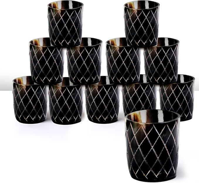 Handicrafts Home Viking Horn Shot Glasses Set of 12, Rustic Viking Drinkware by HandicraftsHome