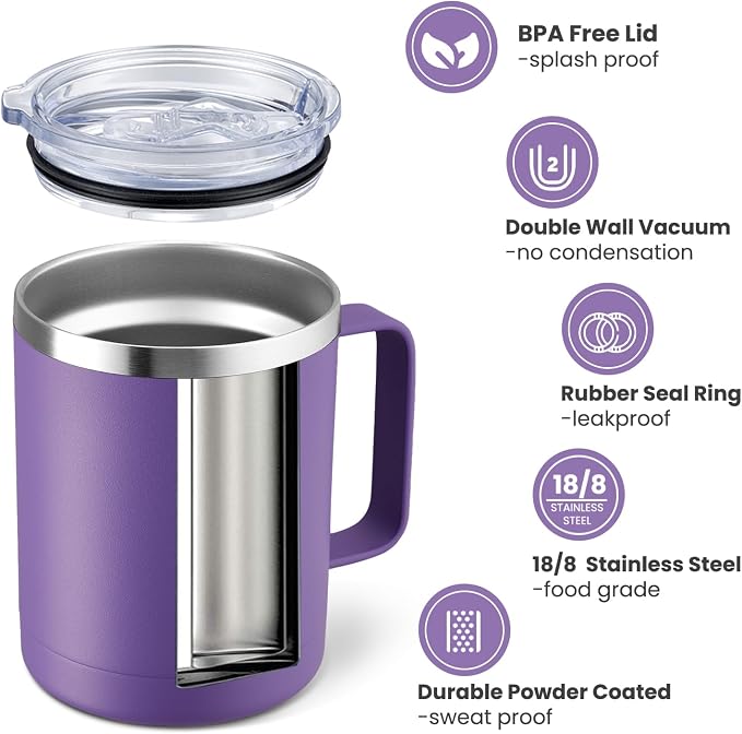 MEWAY 12oz Coffee Mug With Handle 2 Pack Bulk, Stainless Steel Insulated Travel - Image 2