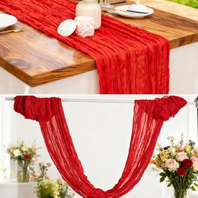6 Pack Red Cheesecloth Table Runner 22x120 Inch | 10Ft Boho Gauze Sheer Rustic - Image 5