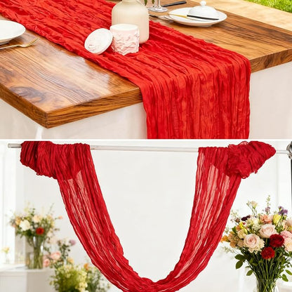 6 Pack Red Cheesecloth Table Runner 22x120 Inch | 10Ft Boho Gauze Sheer Rustic - Image 5