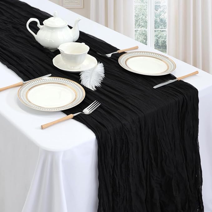 12 Pack Black Cheesecloth Table Runner 35 x 120 Inch | Boho Gauze Cheese Cloth - Image 3