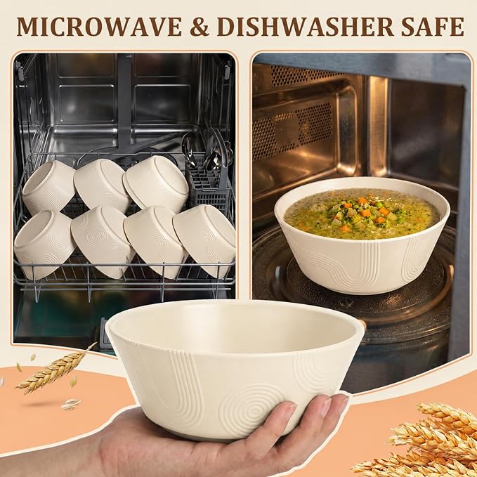 PYRMONT Large Bowls Wheat Straw Bowls 36 Oz Unbreakable Salad Bowls Microwave & - Image 7