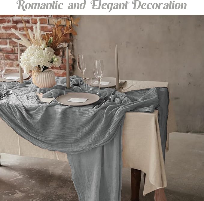 6 Pieces Gray 10FT Cheesecloth Table Runner Boho Gauze Fabric Table Runner - Image 7