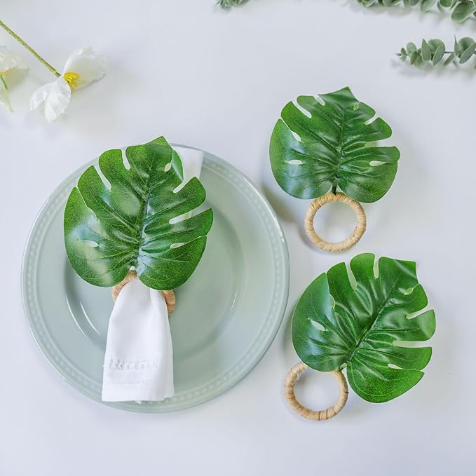 wonlex Monstera Napkin Rings Set of 8, Handmade Palm Tree Napkin Ring, Large - Image 7