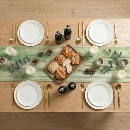 Artoid Mode Boho Green Stripes Spring Chiffon Table Runner 120 Inches 10FT - Image 7