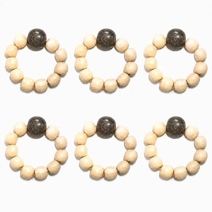 Wood Bead Napkin Rings Set of 6, Dark Gray and Natural Beech Wood, Farmhouse - Image 7