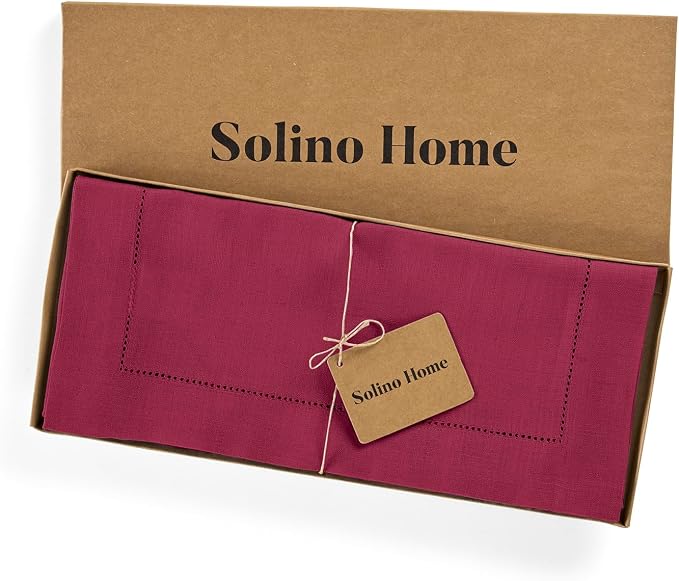 Solino Home 100% Pure Linen Table Runner Beet, Classic Hemstitch 14 x 36 in | - Image 6