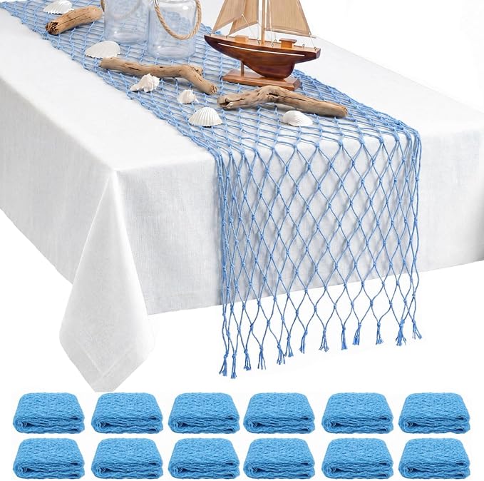 SATINIOR 12 Pcs 12 x 72'' Fishing Net Table Runner Party Decoration, Light Blue by SATINIOR