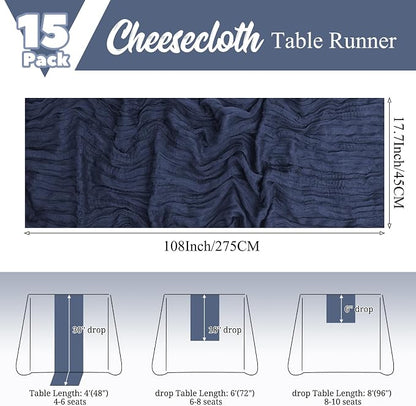 15 Pack Navy Blue Table Runners 17 x 108inch Cheesecloth Table Runner Boho - Image 2