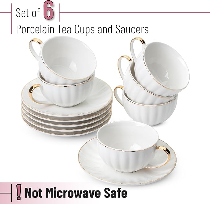 BTaT- Cappuccino Cups with Saucers 7 oz with Gift Box, Dishwasher Safe - Image 2