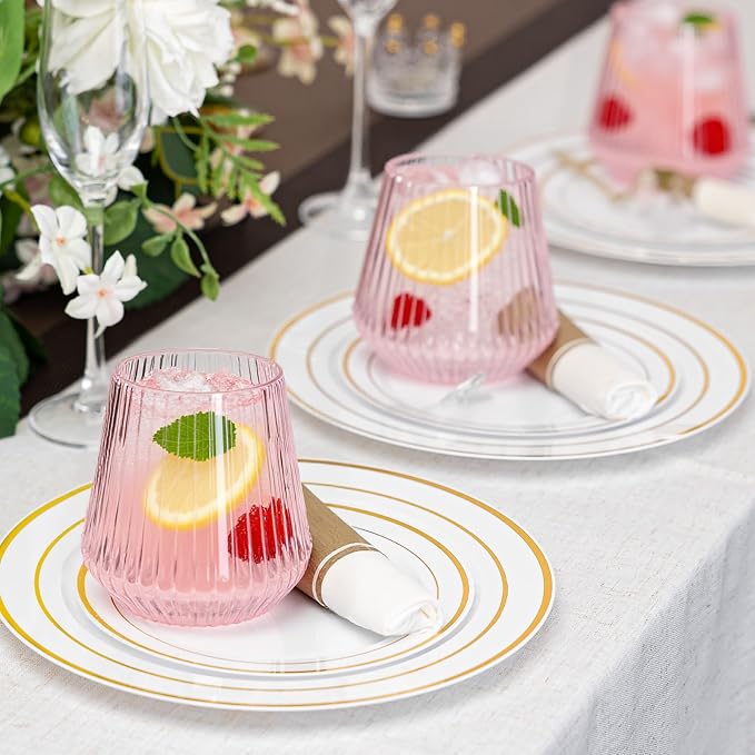 N9R 24PCS Pink Plastic Wine Glasses Disposable, 14 oz Cocktail & Spritz | Pink - Image 4