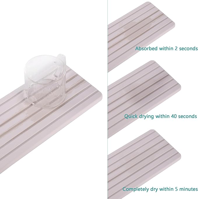 2 PCS Water Absorbent Diatomite Coasters (10.2" x 4"), Grooved Design, Water Absorbing Stone Used for Hand Soaps & Plants & toiletries in The Modern Home