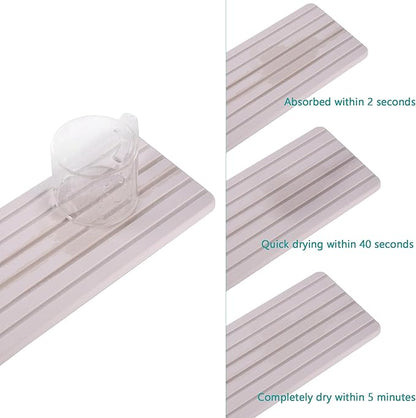 2 PCS Water Absorbent Diatomite Coasters (10.2" x 4"), Grooved Design, Water Absorbing Stone Used for Hand Soaps & Plants & toiletries in The Modern Home