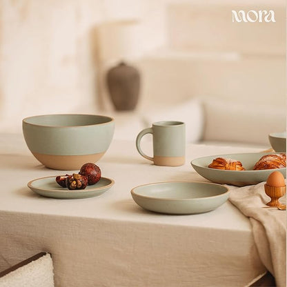 MORA Jumbo and Large Bowls Set of 2, 2.5 and 1.5 Qt Ceramic Pottery Mixing Bowls - Microwave and Dishwasher Safe - Mushroom & Thyme