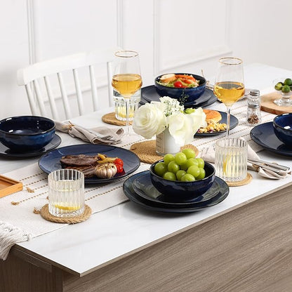 vicrays Ceramic Round Plates Set of 6 - Porcelain 10 inch Dinner Plates for Salad Dessert Appetizer Bread - Microwave Oven and Dishwasher Safe - Blue