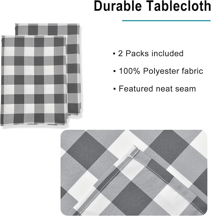 Buffalo Plaid Tablecloth, 2 Pack, 60 x 102 inch, Stain and Wrinkle Resistant - Image 3