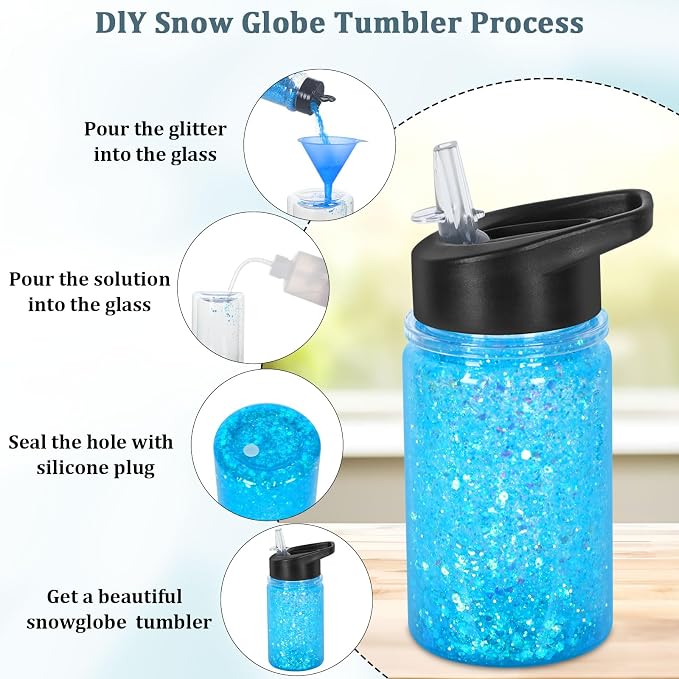 4 Pack 10 Oz Kids Snow Globe Tumbler Cups, Double Wall Snowgloble Kids Water - Image 4