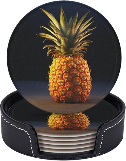6Pcs PU Leather Coaster for Drinks, Pineapple Fruit Cup Coasters by WSOIHFEC