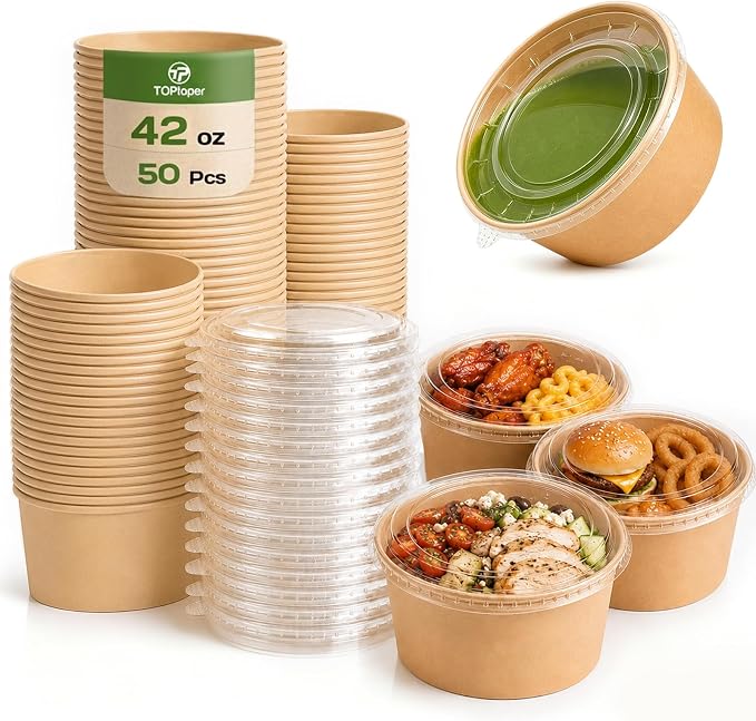 TOPtoper 42Oz 50Pcs Large Paper Bowls by TOPtoper