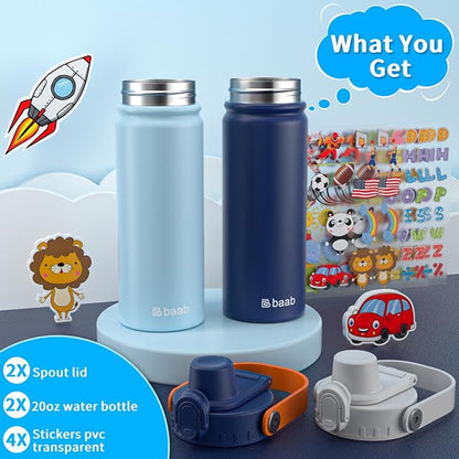 baab 20oz Kids Insulated Water Bottle 18/8 Stainless Steel Kids Cup 2 Pack | - Image 7