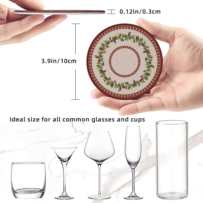 Vintage Christmas Holly Floral Berries Pattern Coasters - Image 3